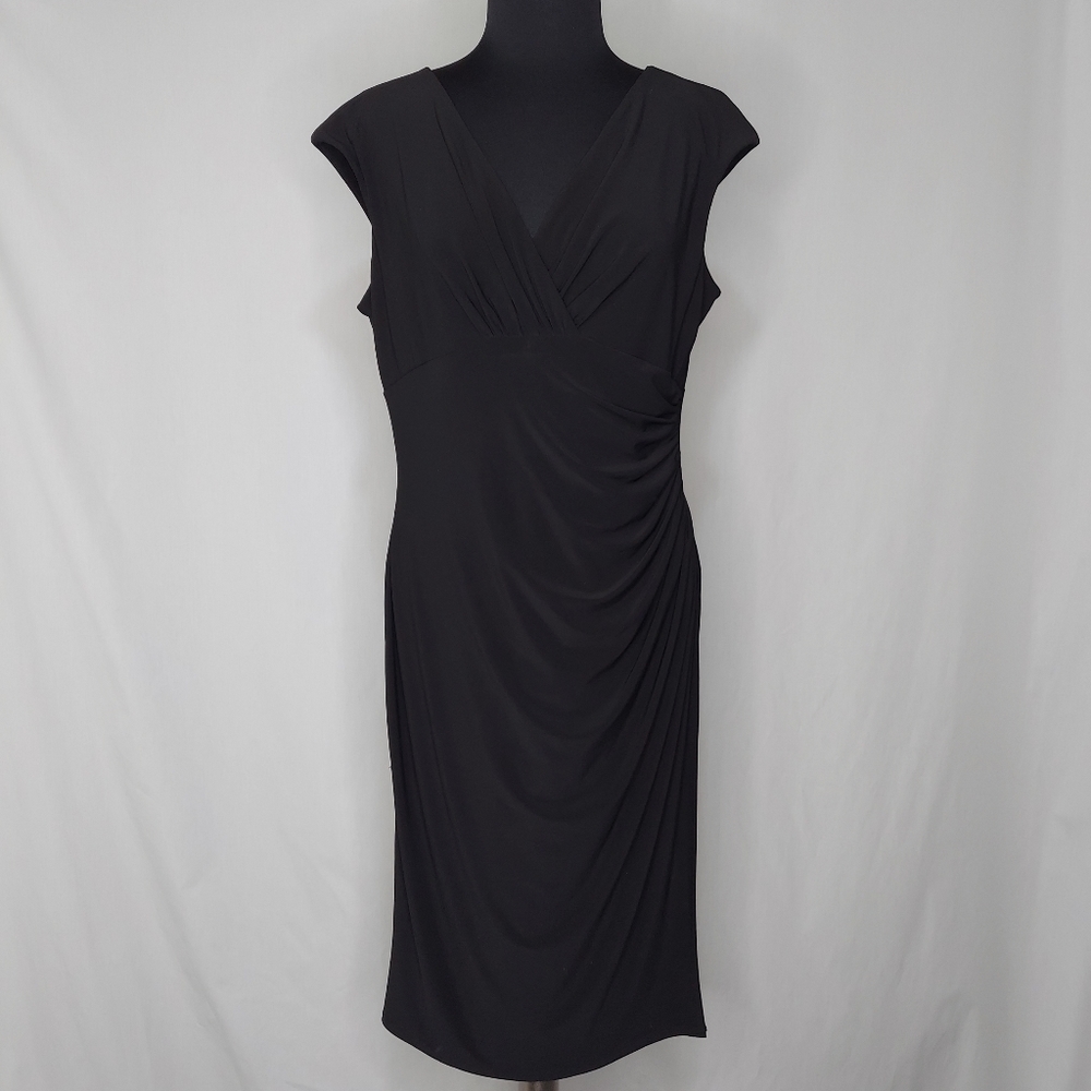 American Living Dress Empire V-Neck Sleeveless Ruched Stretch Knee Midi 14 Large